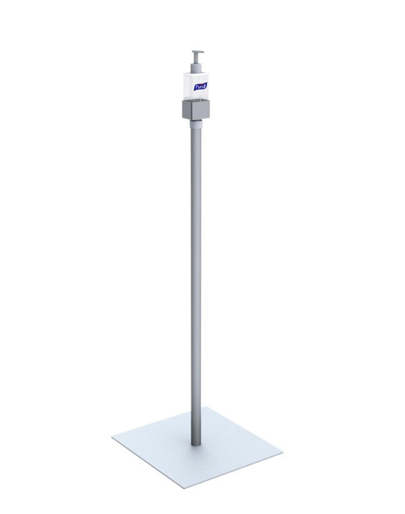 Hand Sanitizer Pump Stand, Telescopic, Square Base, Silver