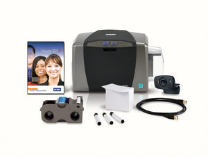 HID  DTC1250e Single-Sided Printer with AsureID Solo Software, USB Digital Camera, EZ - Full-color Ribbon Cartridge (250 Images), 100 UltraCardTM PVC Cards, 1 Pack of Cleaning Rollers (3 Per Pack), USB Cable and 2 Year Asure ID Protect Plan.